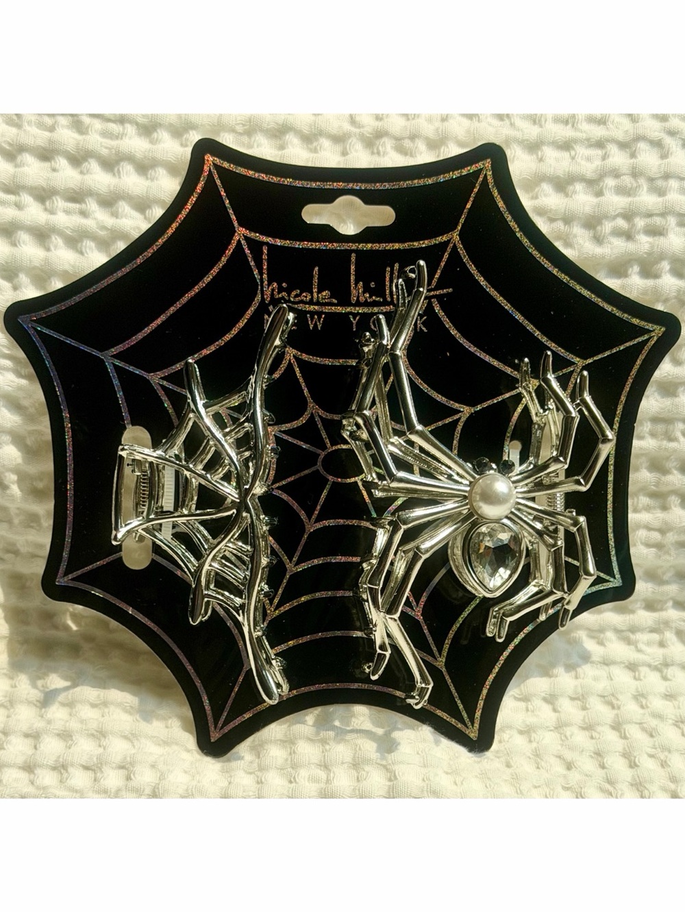Nicole Miller Halloween Spider Hair Claw Clips 2pc Set Faux Pearl Coquette Goth